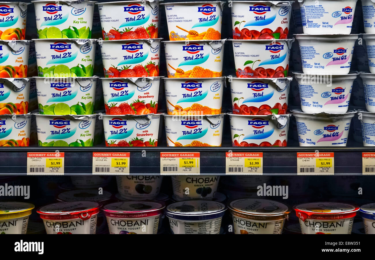 Lowfat yogurt in supermarket in New York City, USA Stock Photo Alamy
