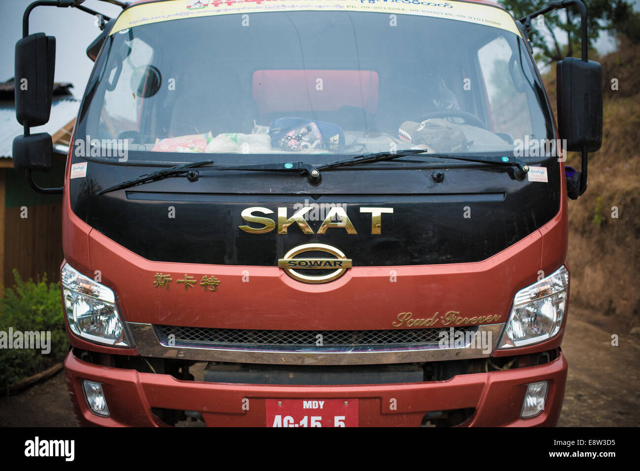 Chinese made Skat Truck in northern rural Myanmar Stock Photo