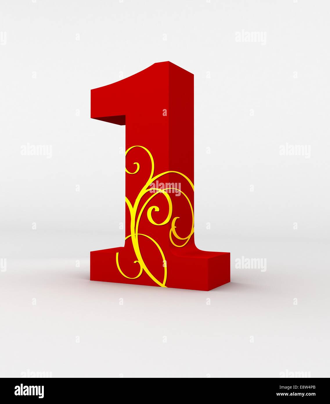 red number 1 decorated by yellow fashion pattern, isolated with white