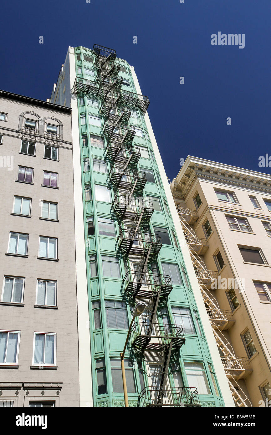 A green high-rise building in San Francisco, California Stock Photo
