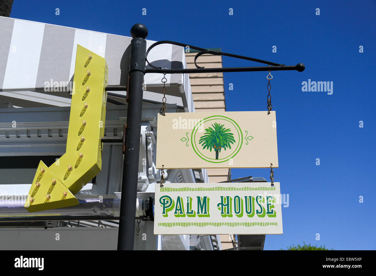 Sign for Palm House restaurant, Cow Hollow neighborhood, San Francisco Stock Photo