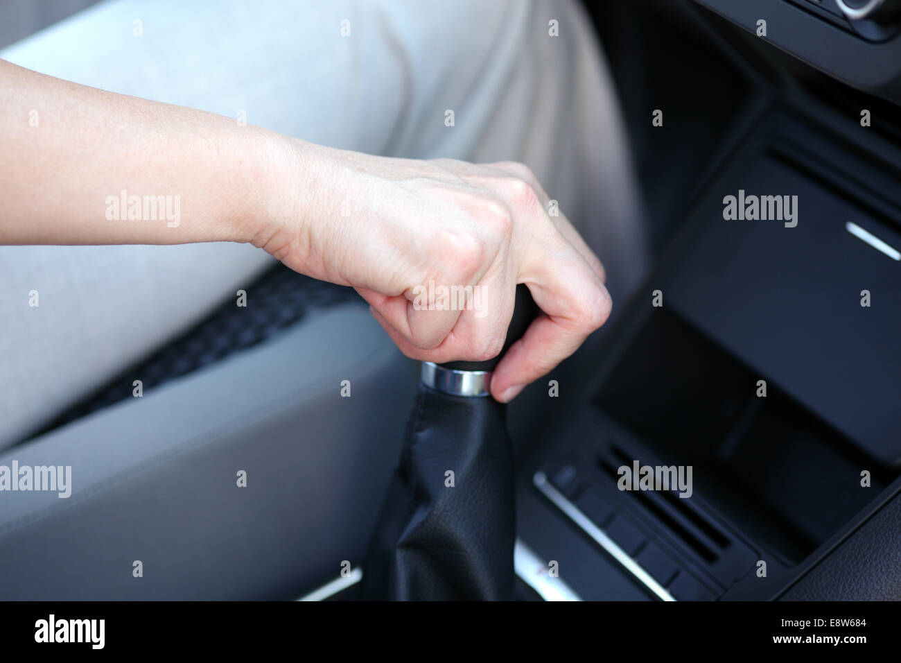 Hand shifting manual gears Stock Photo Alamy