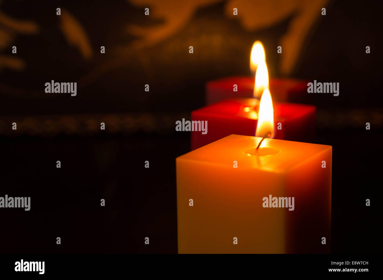 The line of burning candles Stock Photo Alamy
