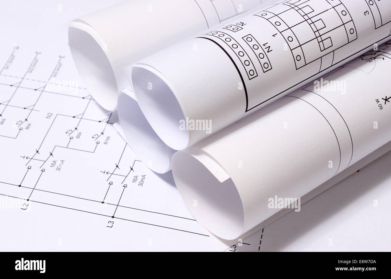 Rolled electrical diagrams, drawings for the projects engineer jobs ...