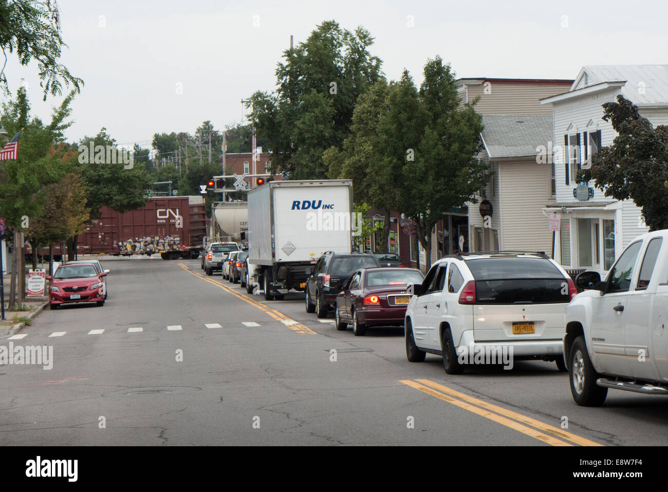 Railroad crossing in Fairport, NY USA Stock Photo