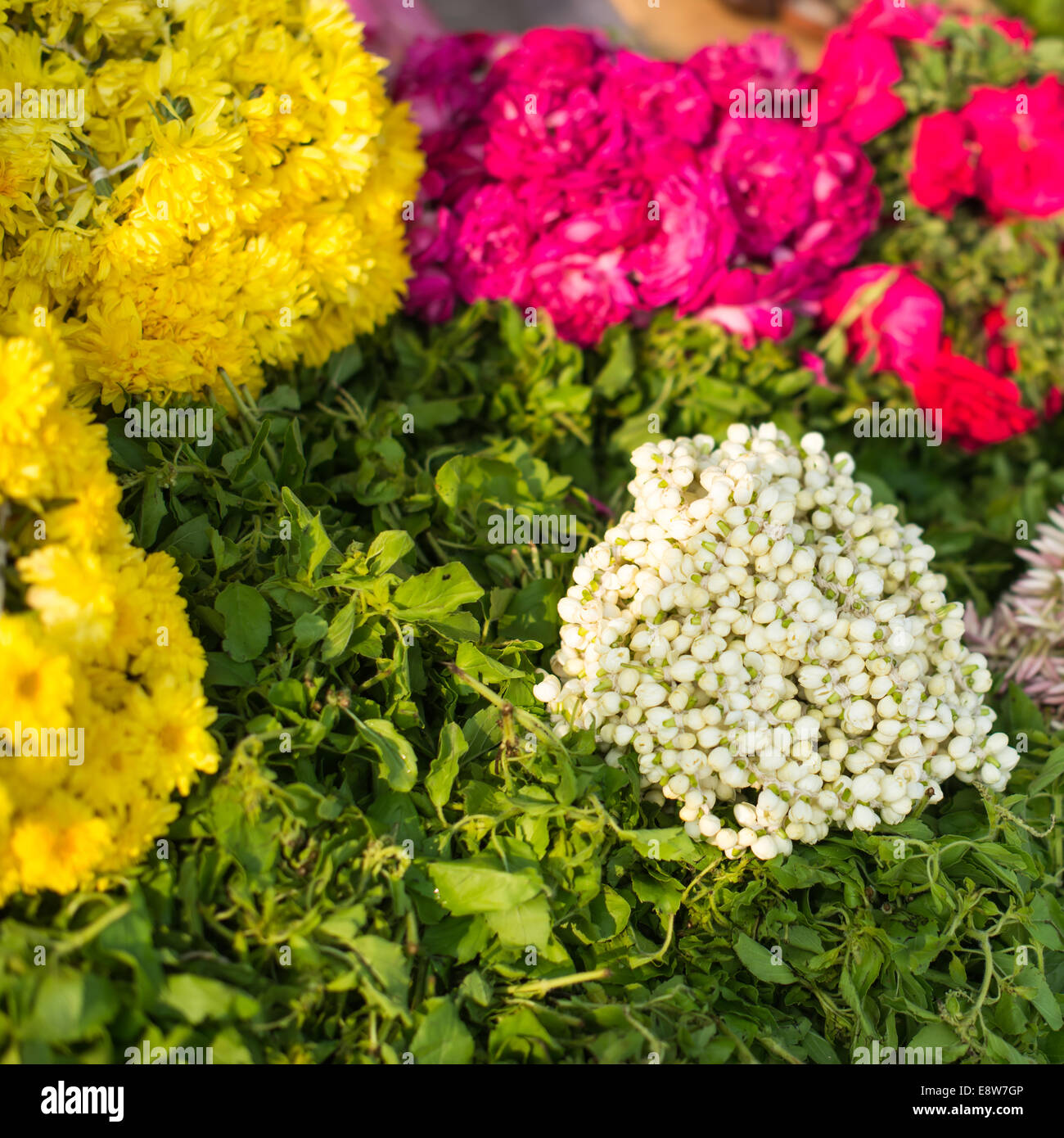 floral arrangment for  religious offerings in India Stock Photo