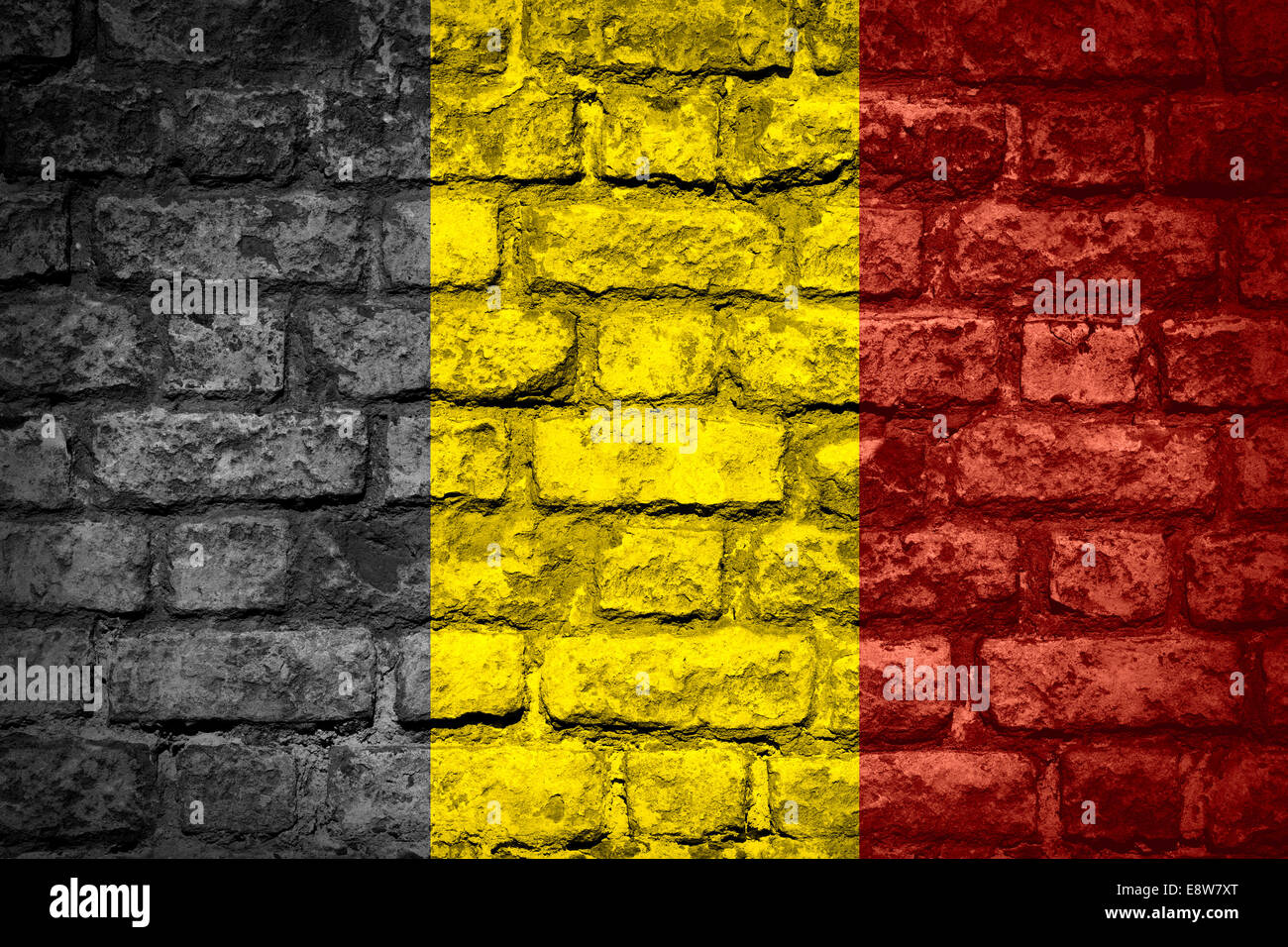 flag of Belgium or Belgian banner on brick texture Stock Photo