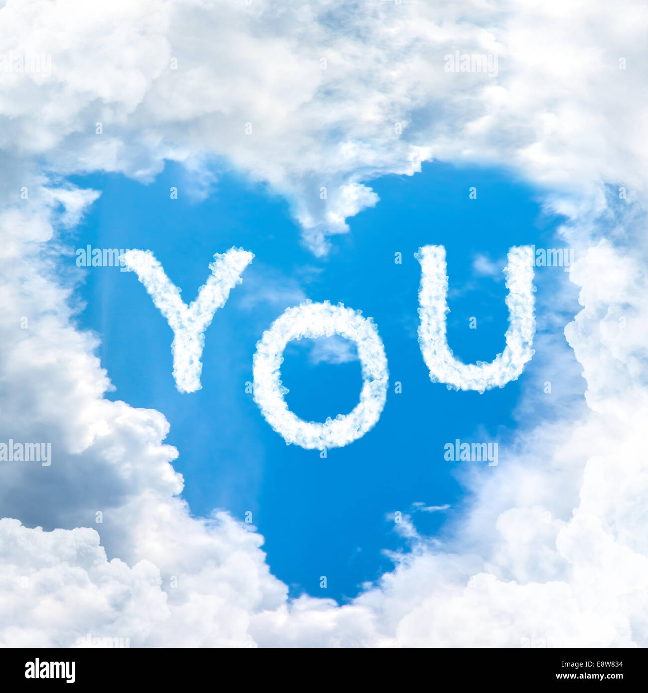 love you inside blue sky shape heart from cloud frame Stock Photo