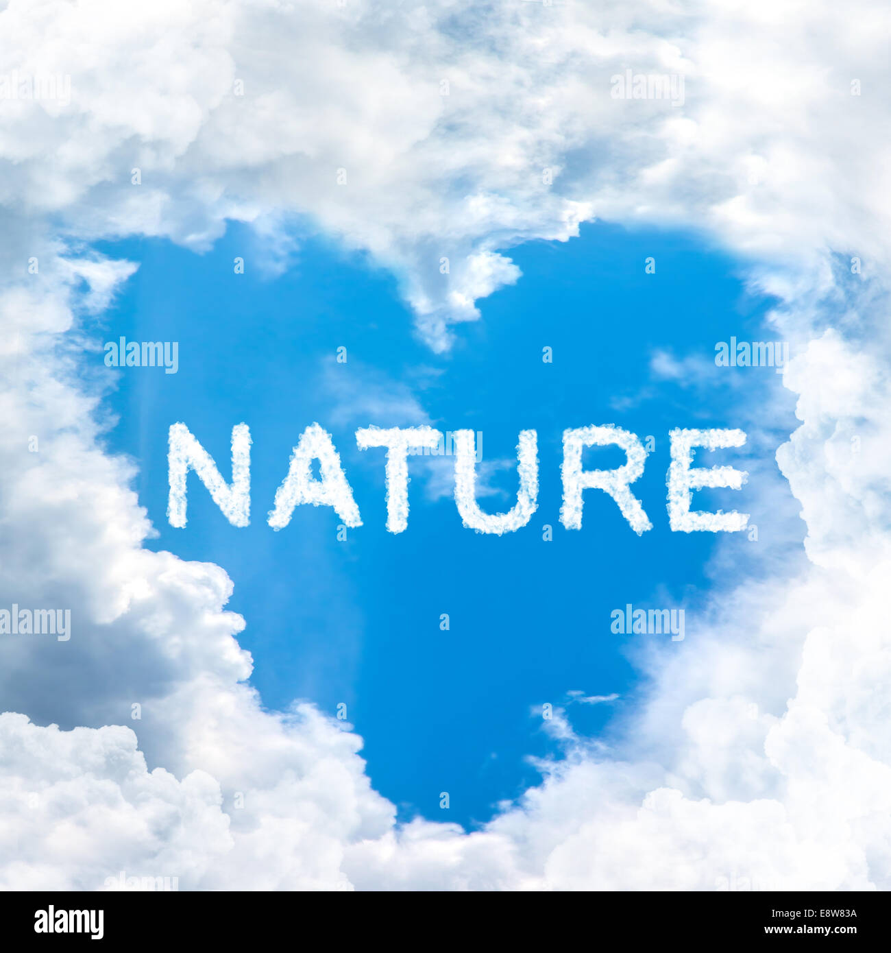 motivate love nature and preserve inside blue sky shape heart from cloud frame Stock Photo