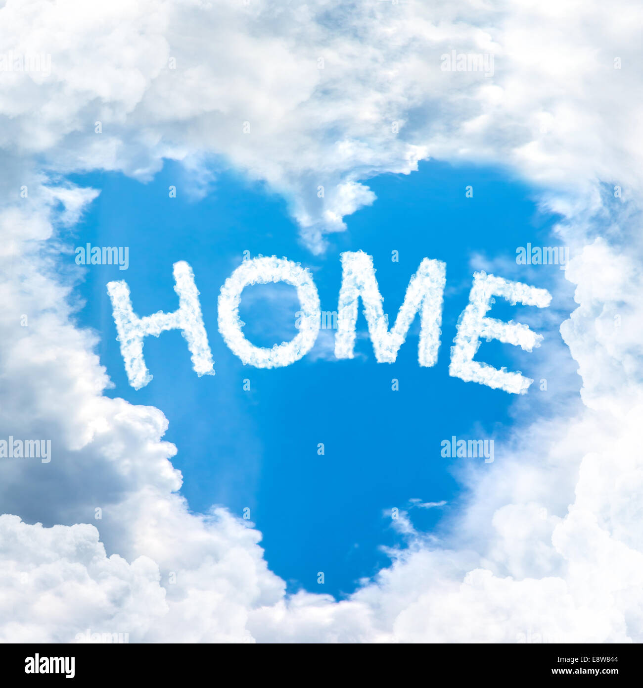 sky cloud love home concept word inside heart shape Stock Photo