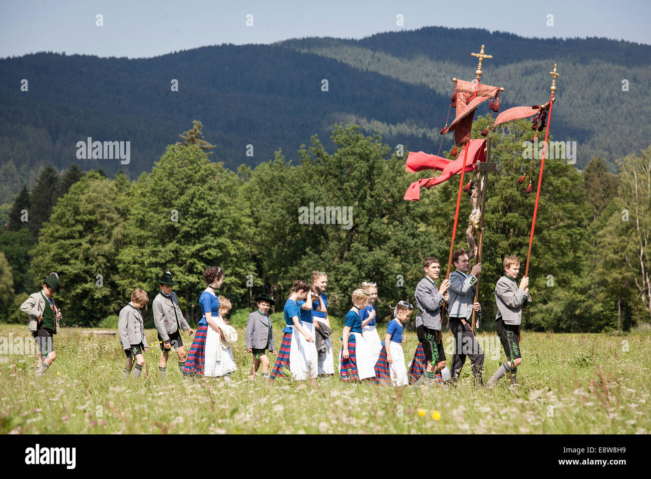 Corpus Christi procession, Fischbachau, Upper Bavaria, Bavaria, Germany Stock Photo
