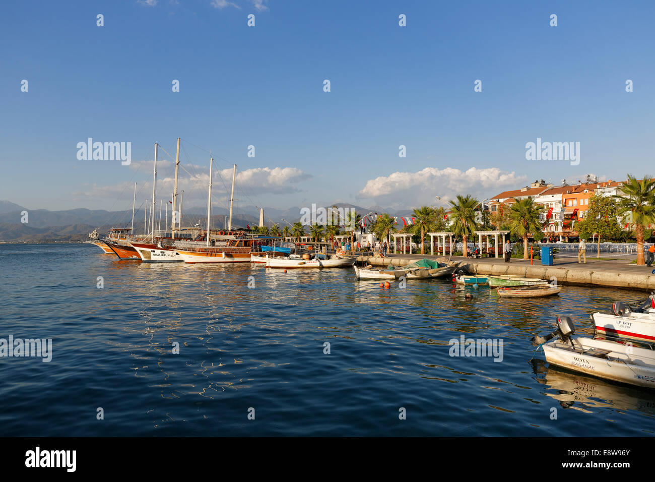 Fishing boats and excursion boats, Fethiye, Muğla Province, Lycian Coast, Aegean, Turkey Stock Photo