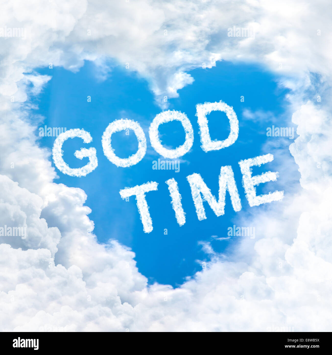 good time word on blue sky inside heart cloud form Stock Photo Alamy