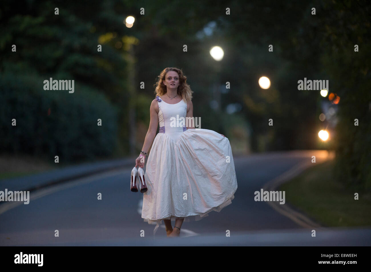 The Runaway Bride A Young Woman Girl In A Wedding Dress Walking