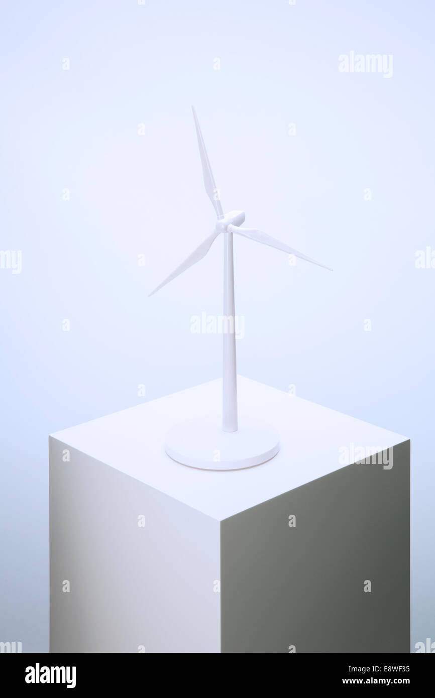 Wind turbine model sitting on pedestal Stock Photo
