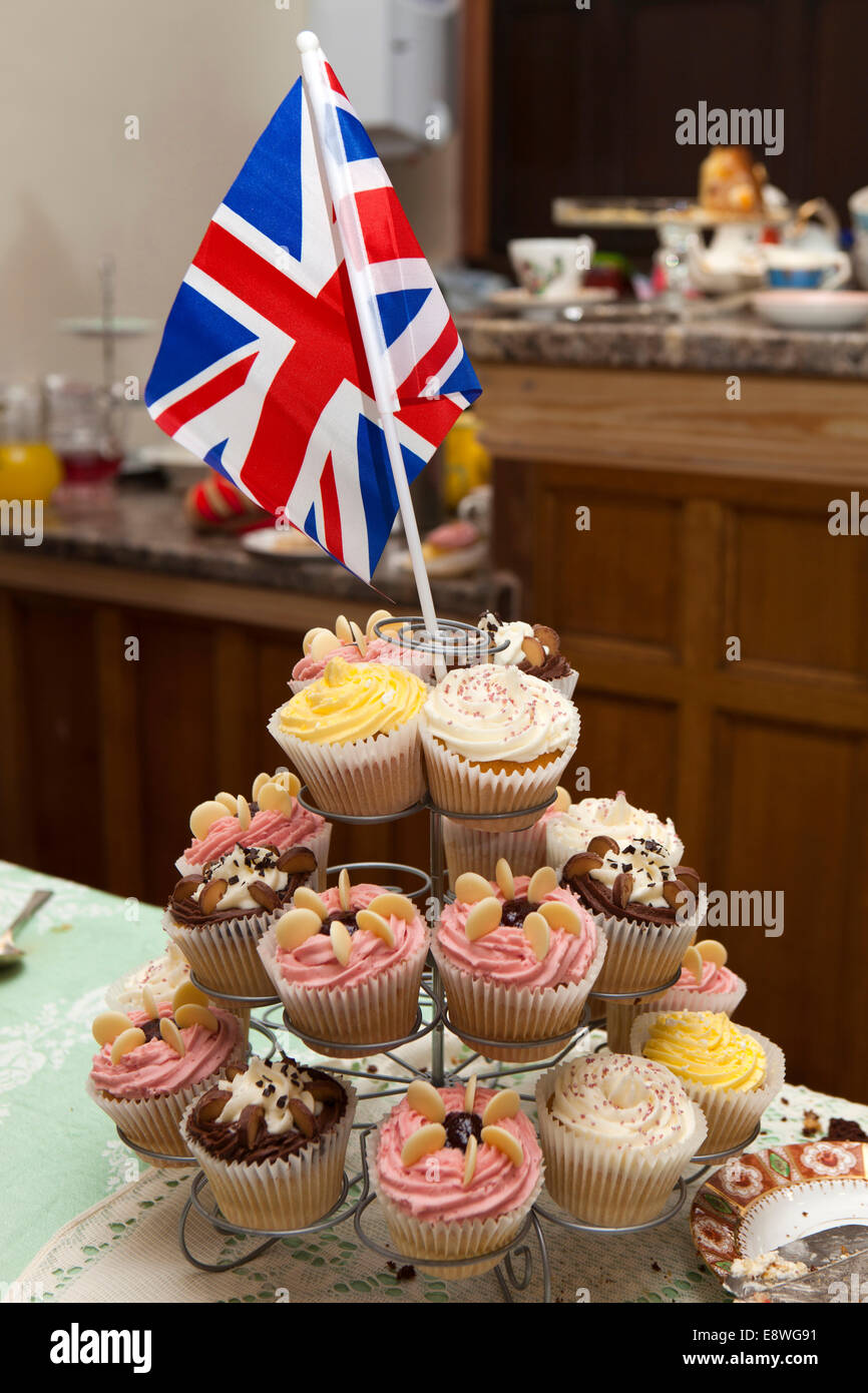 UK, England, Lancashire, Morecambe, Winter Gardens tea shop, decorated fairy cakes Stock Photo