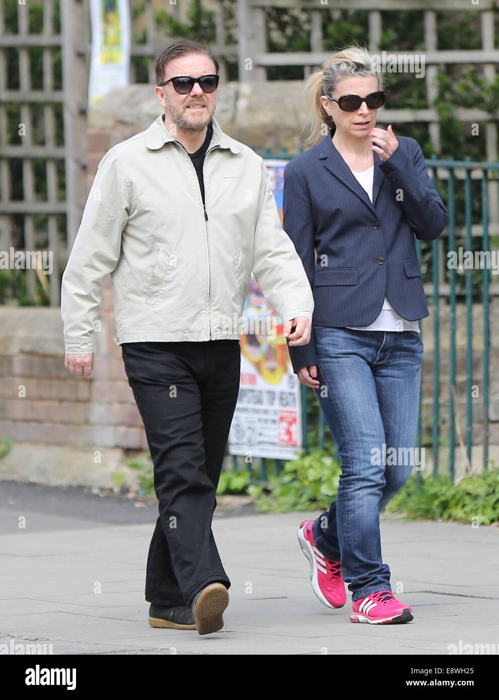 Ricky Gervais and long term partner Jane Fallon seen walking in North ...