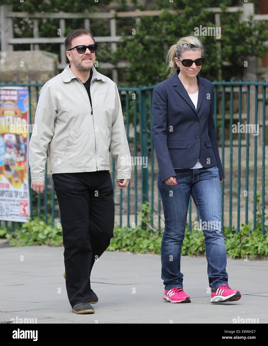 Ricky Gervais and long term partner Jane Fallon seen walking in North ...