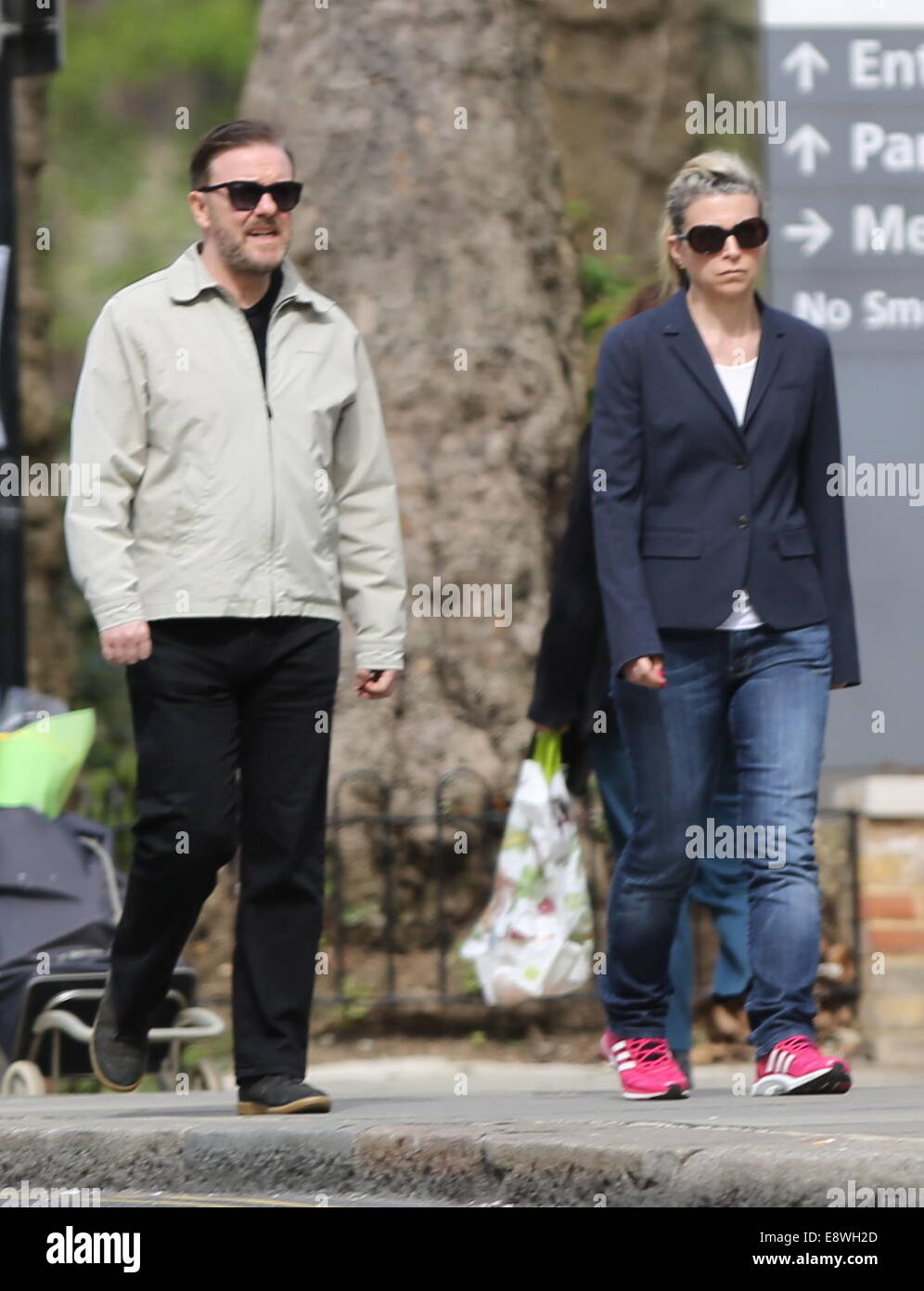 Ricky Gervais and long term partner Jane Fallon seen walking in North