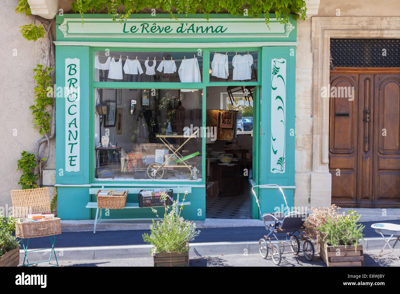 Antiques shop window in Sault, Vaucluse, Provence, France Stock Photo