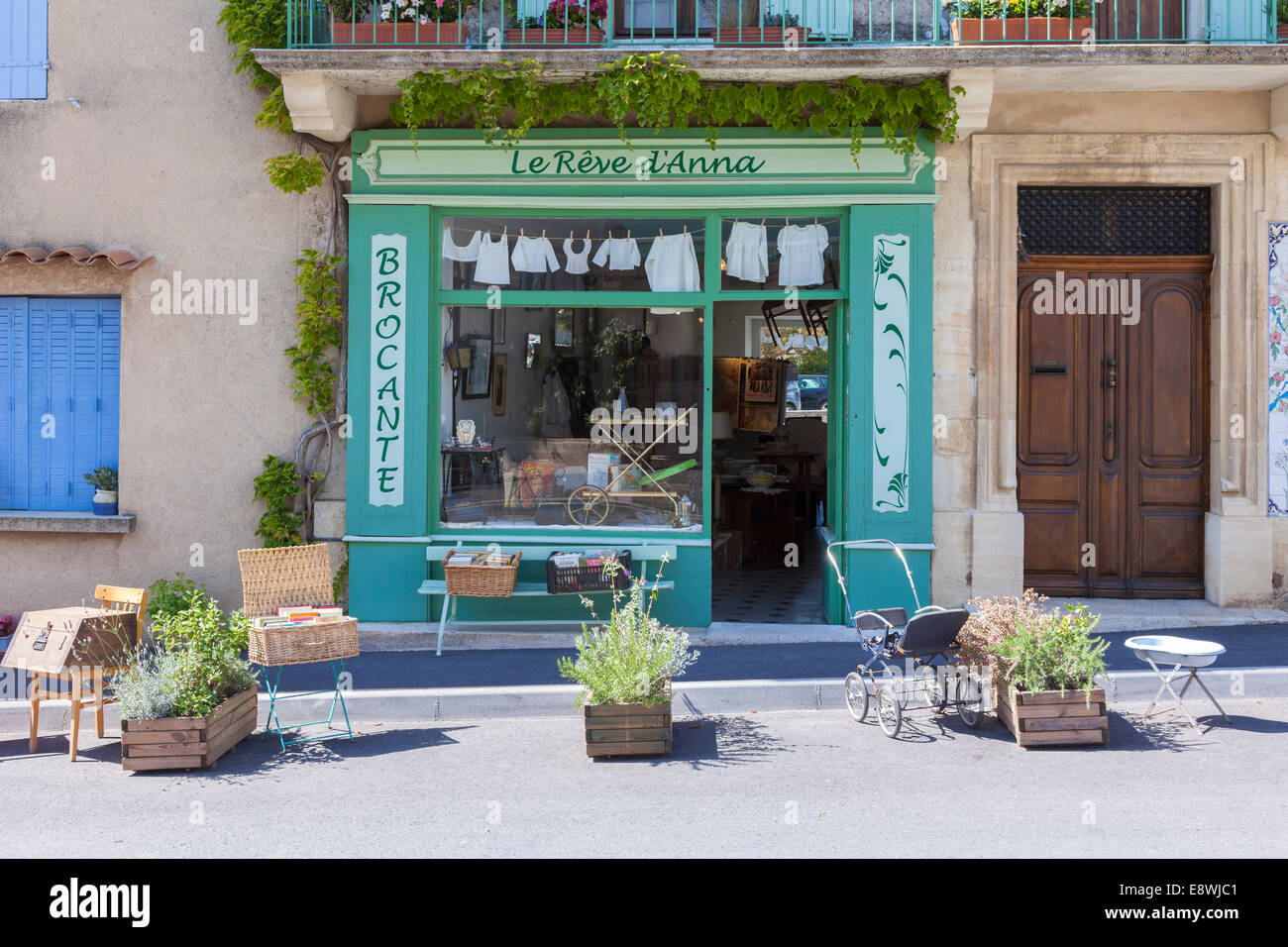 Antiques shop window in Sault, Vaucluse, Provence, France Stock Photo