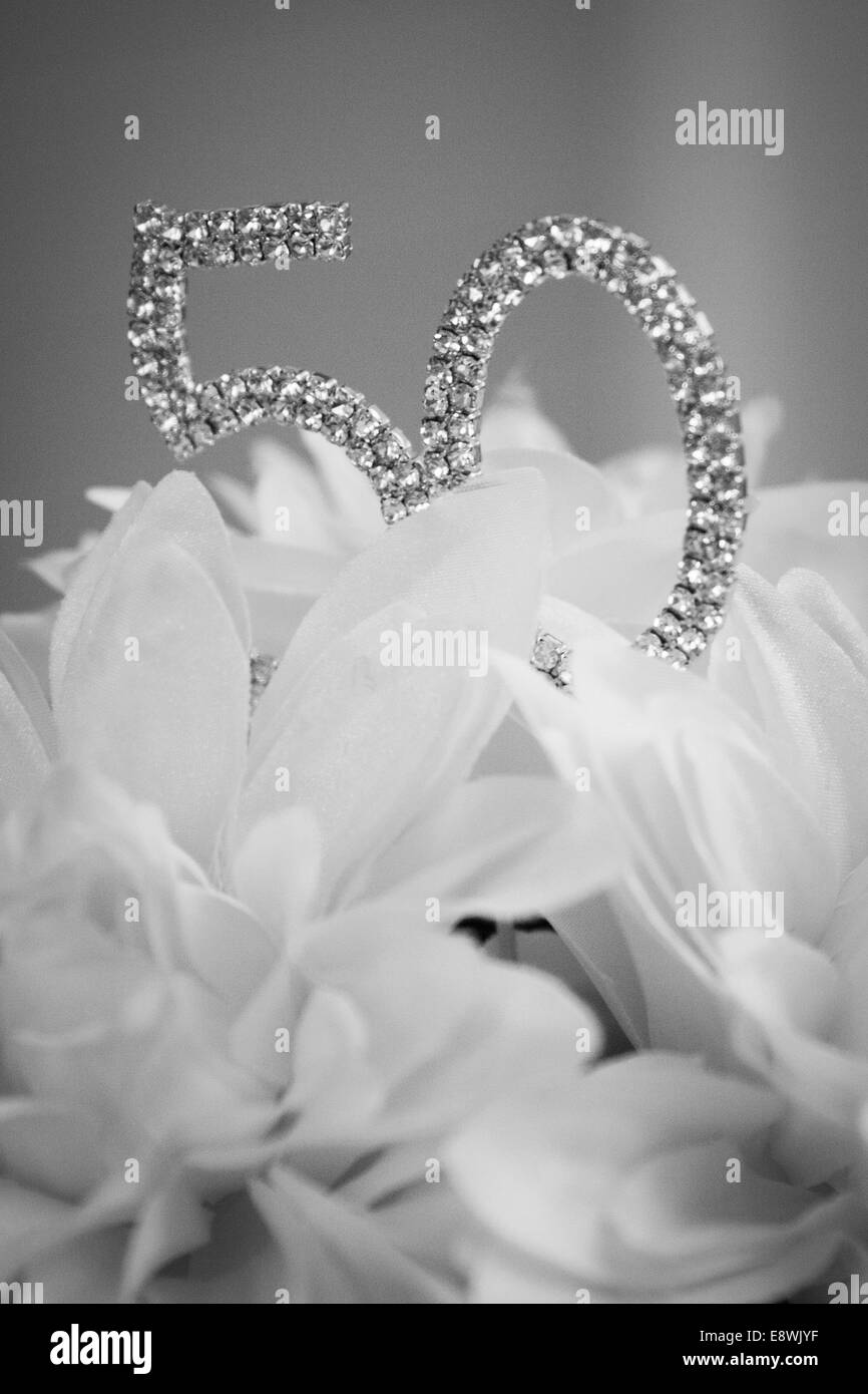 Golden anniversary decoration Stock Photo