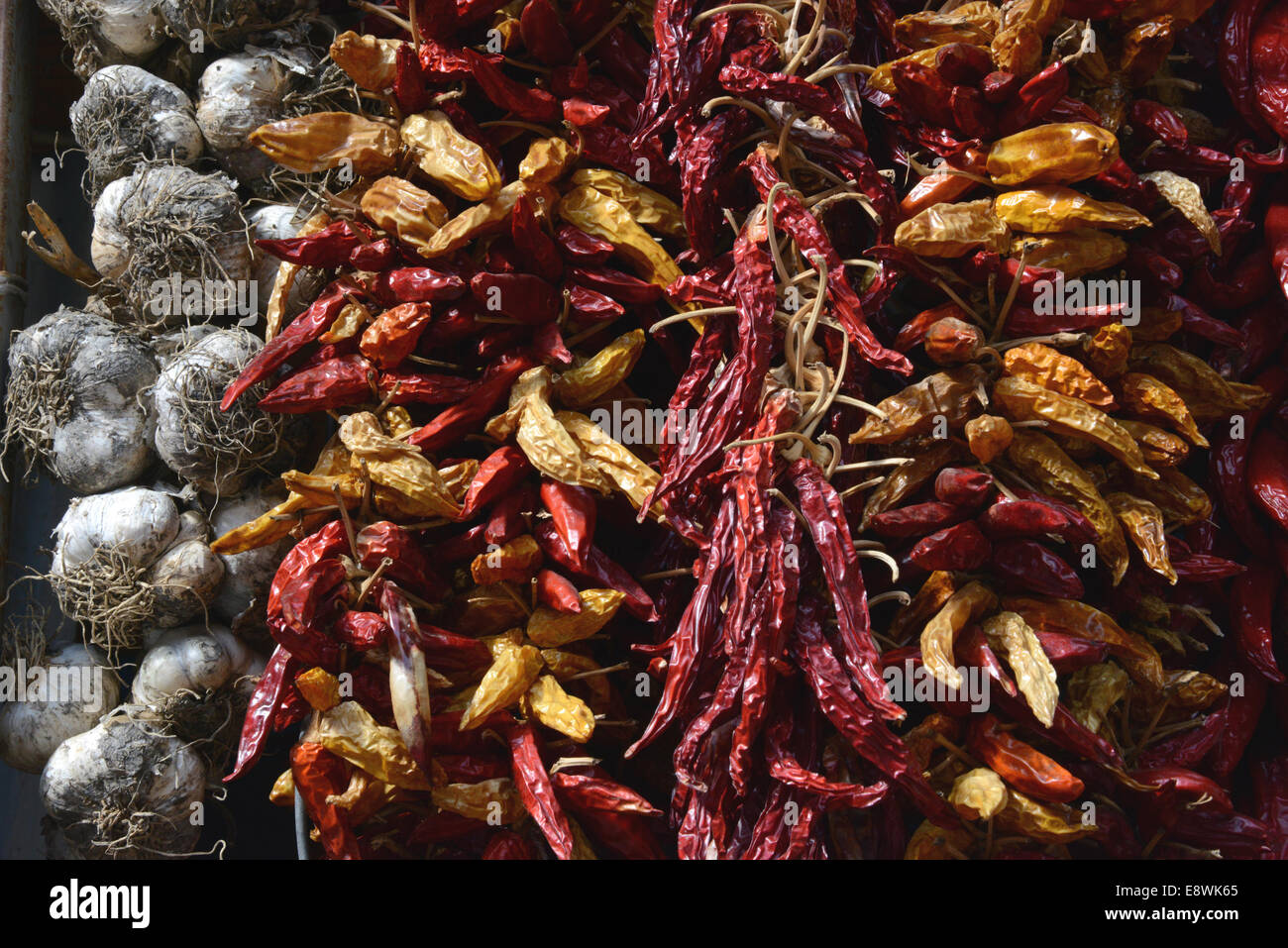 Garlic and chilli display, Puglia, Italy Stock Photo Alamy