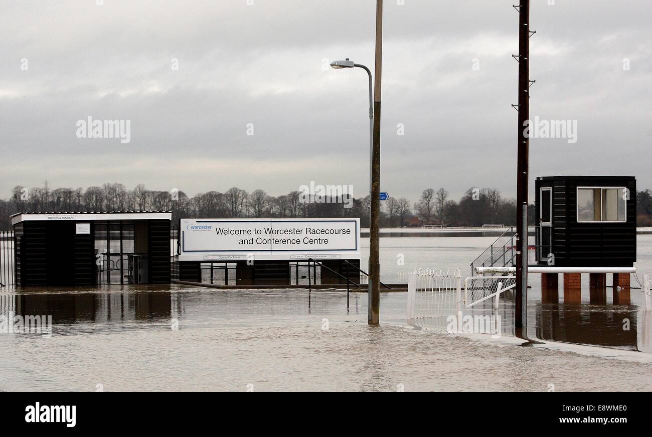 Worcester racecourse.  Flooding Worcester as the river severn bursts its banks. Stock Photo
