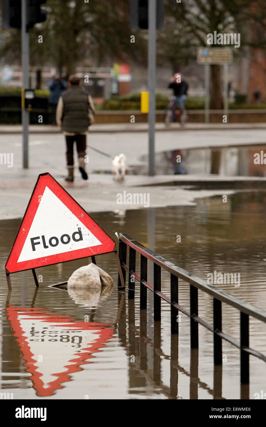 Flooding Worcester as the river severn bursts its banks. Stock Photo