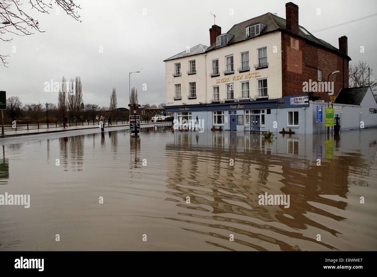 Flooding Worcester as the river severn bursts its banks. Stock Photo