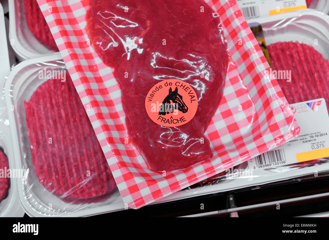 horse meat in french supermarket, normandy, france Stock Photo Alamy