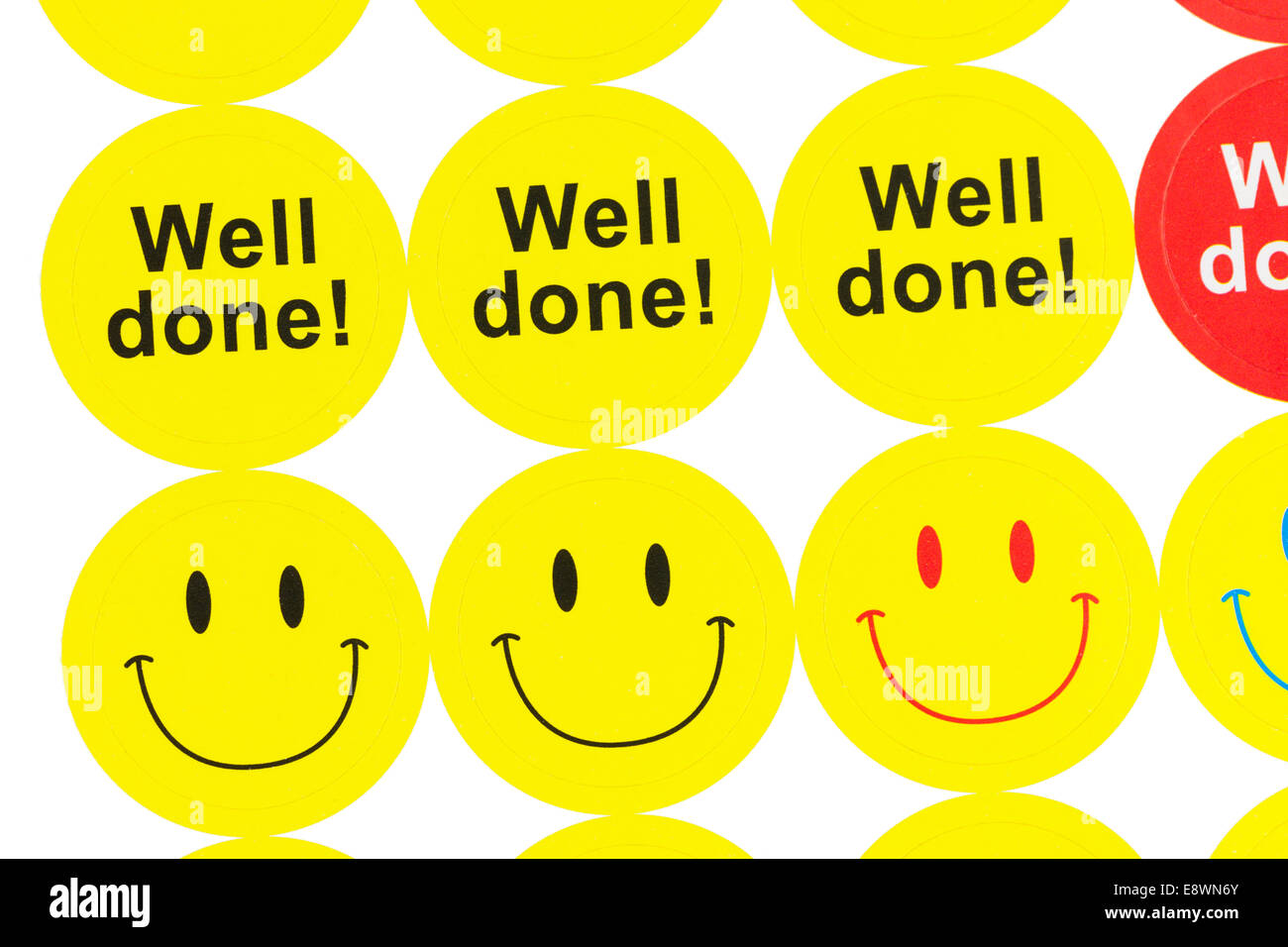 Well done and smiley stickers Stock Photo
