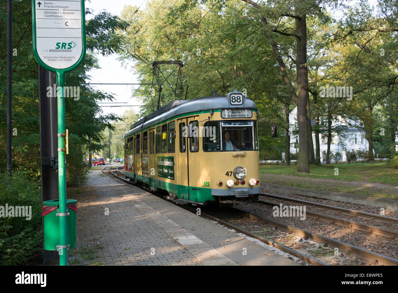 Berlin tram route 88 connects the S Bahn station at Friedrichshagen with the towns of Schöneiche  and Rüdersdorf bei Berlin Stock Photo