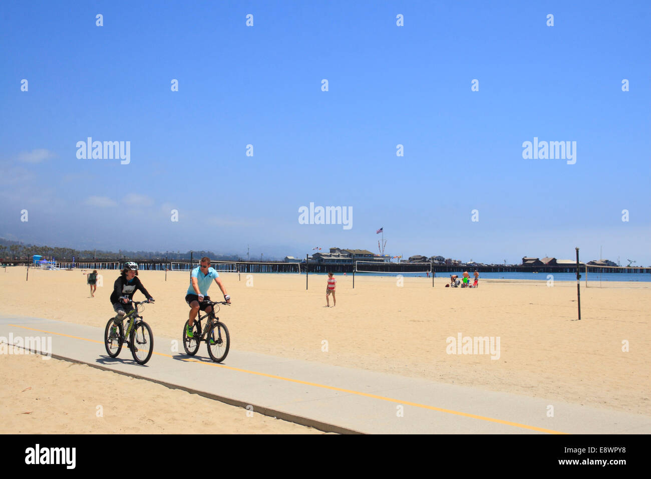 Cyclists at beach, Santa Barbara, California, USA Stock Photo