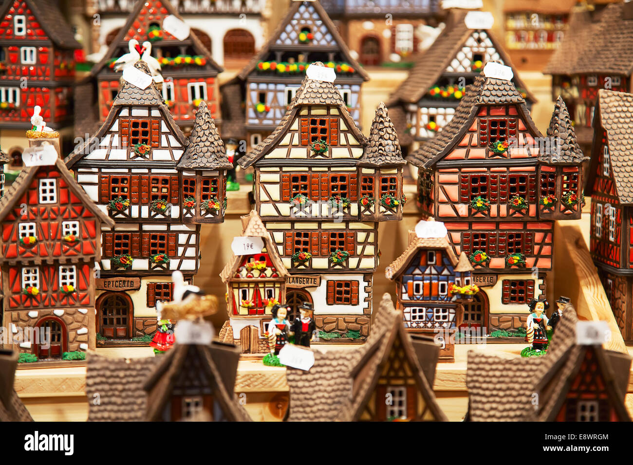 Traditional alsatian houses on the Christmas market Stock Photo