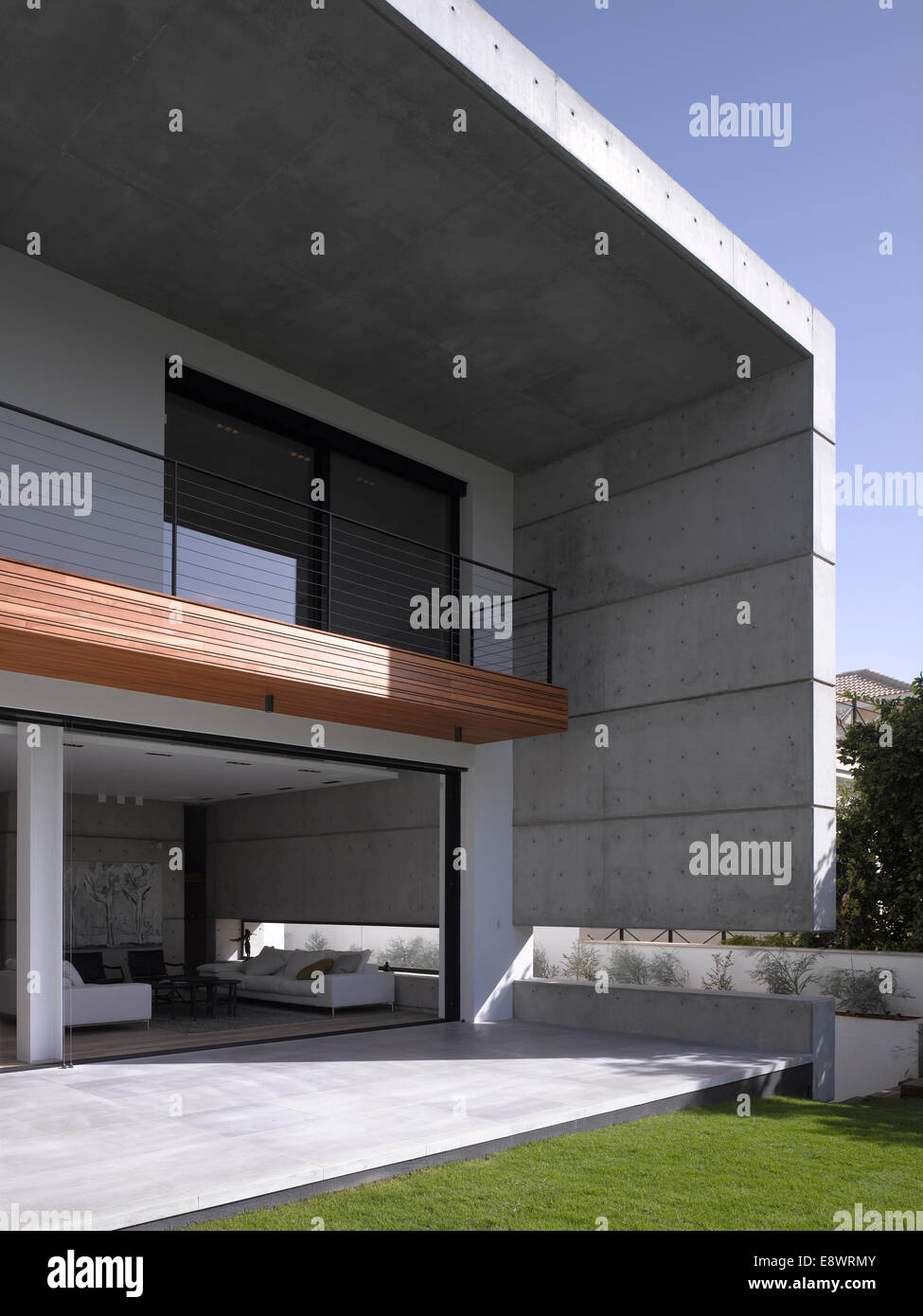 Double height balcony facade of D House, Israel, Middle East Stock