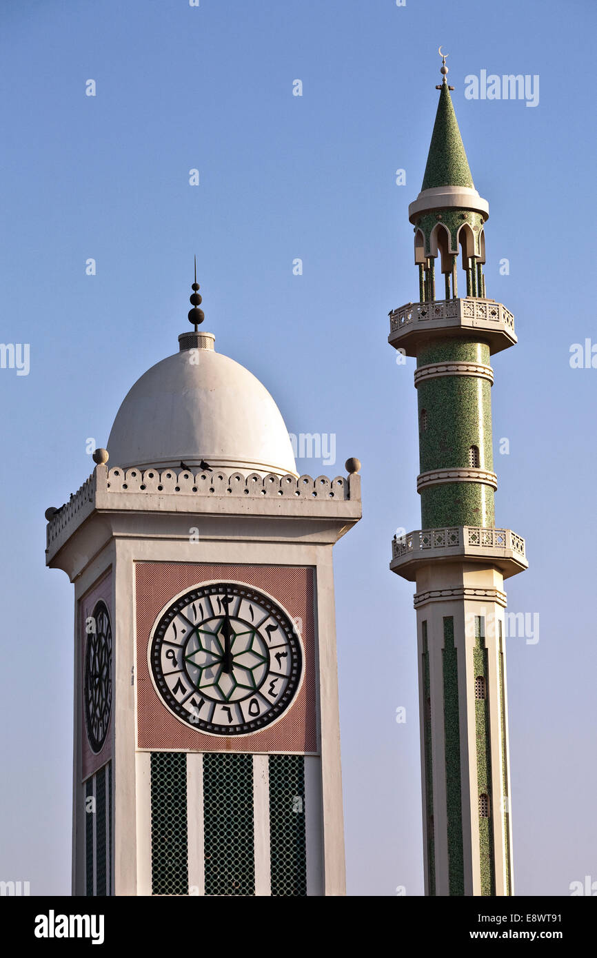The clock tower and the Minaret of the grand mosque, Doha, Qatar Stock