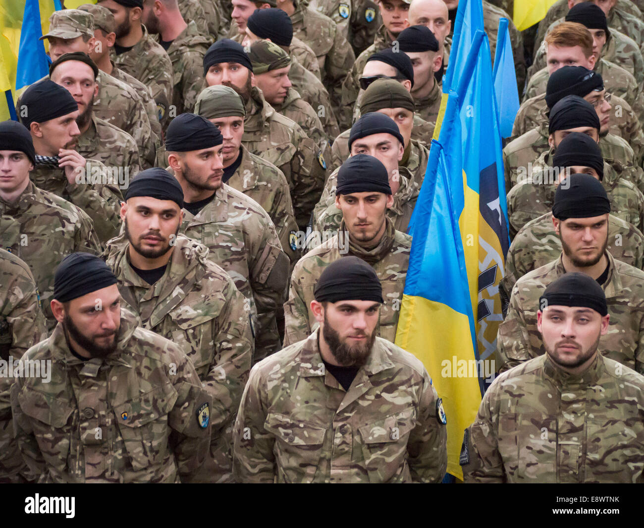 Kiev, Ukraine. 14th October, 2014. Soldiers of Azov volunteer battalion ...