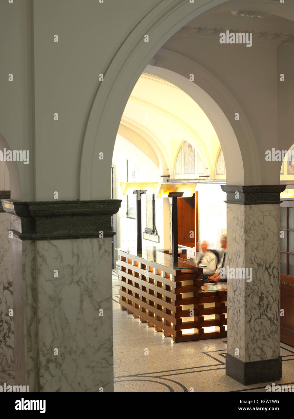 Marble arched detail at entrance to Royal Academy of Music, Marylebone, London. Reception area refurbishment. Stock Photo