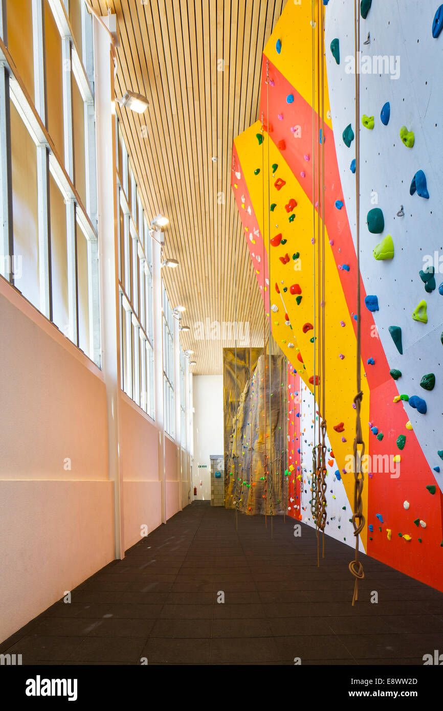 Climbing wall in Hengrove Leisure Centre, Bristol, England, UK Stock