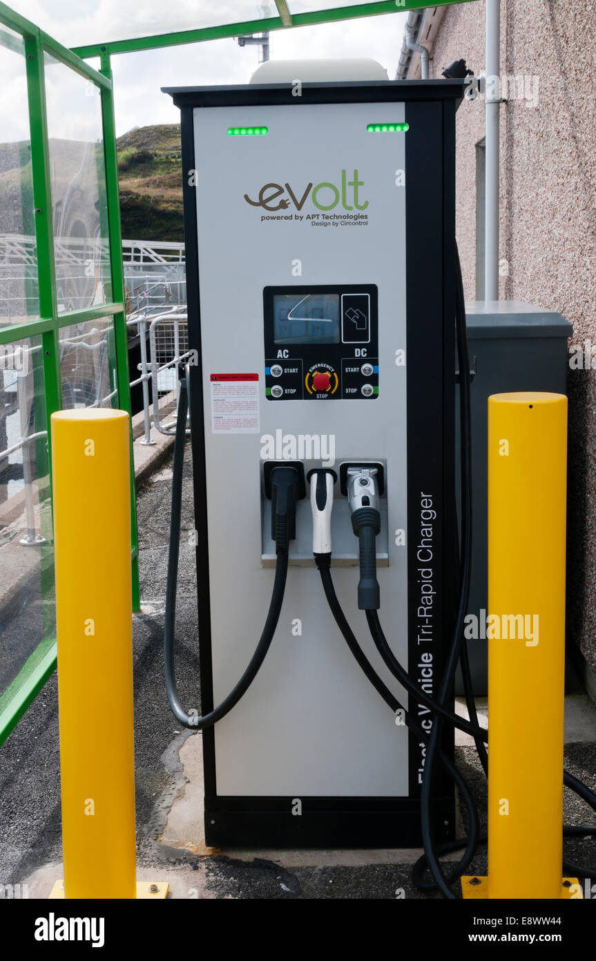An electric car charging point in Tarbert on the Isle of Harris in the