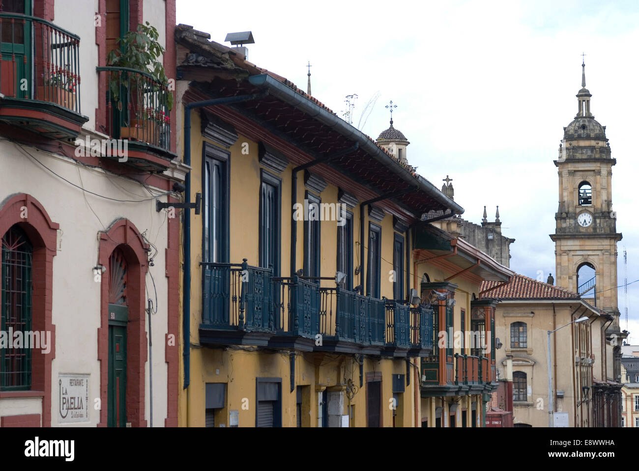 Building exteriors in La Candelaria (old section of the city), Bogota, Colombia Stock Photo