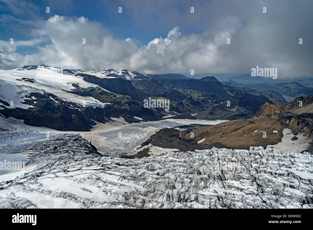 Aerial view of Krossarjokull glacier, one of the outlet glaciers of