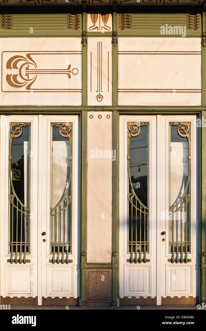 Art Nouveau style decorative doors of the Karlsplatz Pavilion Metropolitan Railway Station 1898, Vienna (Wien), Austria Stock Photo
