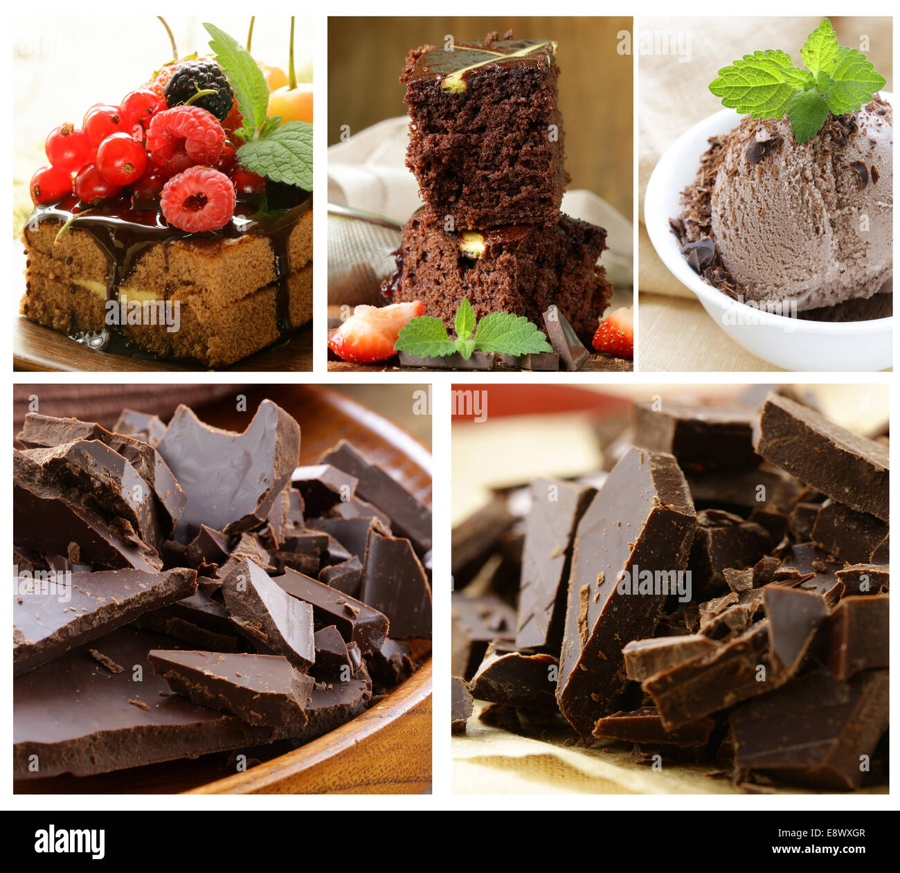 Set chocolate pastries cake, brownie and ice cream Stock Photo Alamy