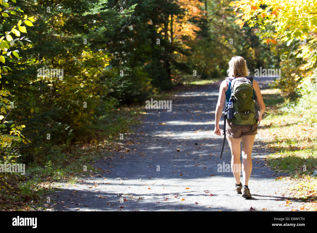 Lady walking outdoors trees Stock Photo