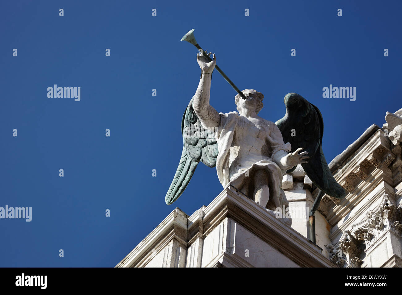 Detail of angel with trumpet, Venice, Italy Stock Photo