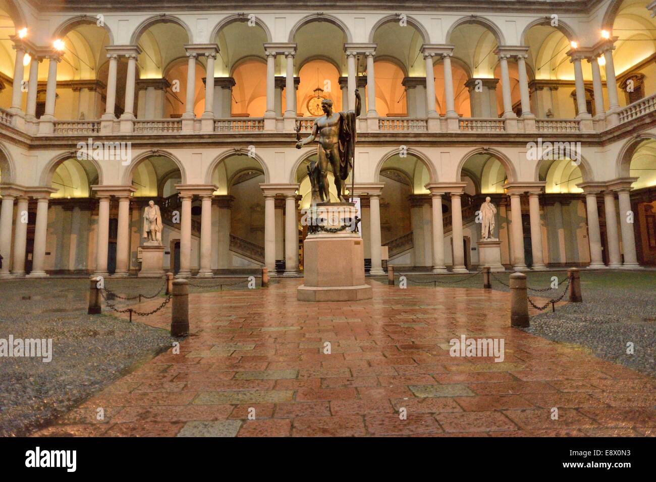 Courtyard Palazzo Brera whit Napoleon statue (night lights) Stock Photo