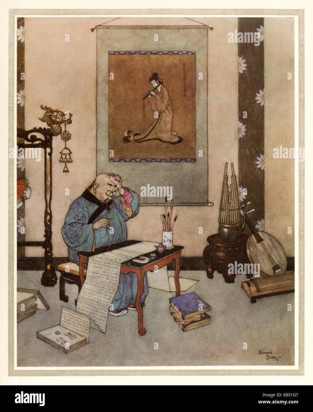 The Nightingale - Edmund Dulac (1882-1953) illustration from ‘Stories from Hans Andersen’. See description for more information. Stock Photo