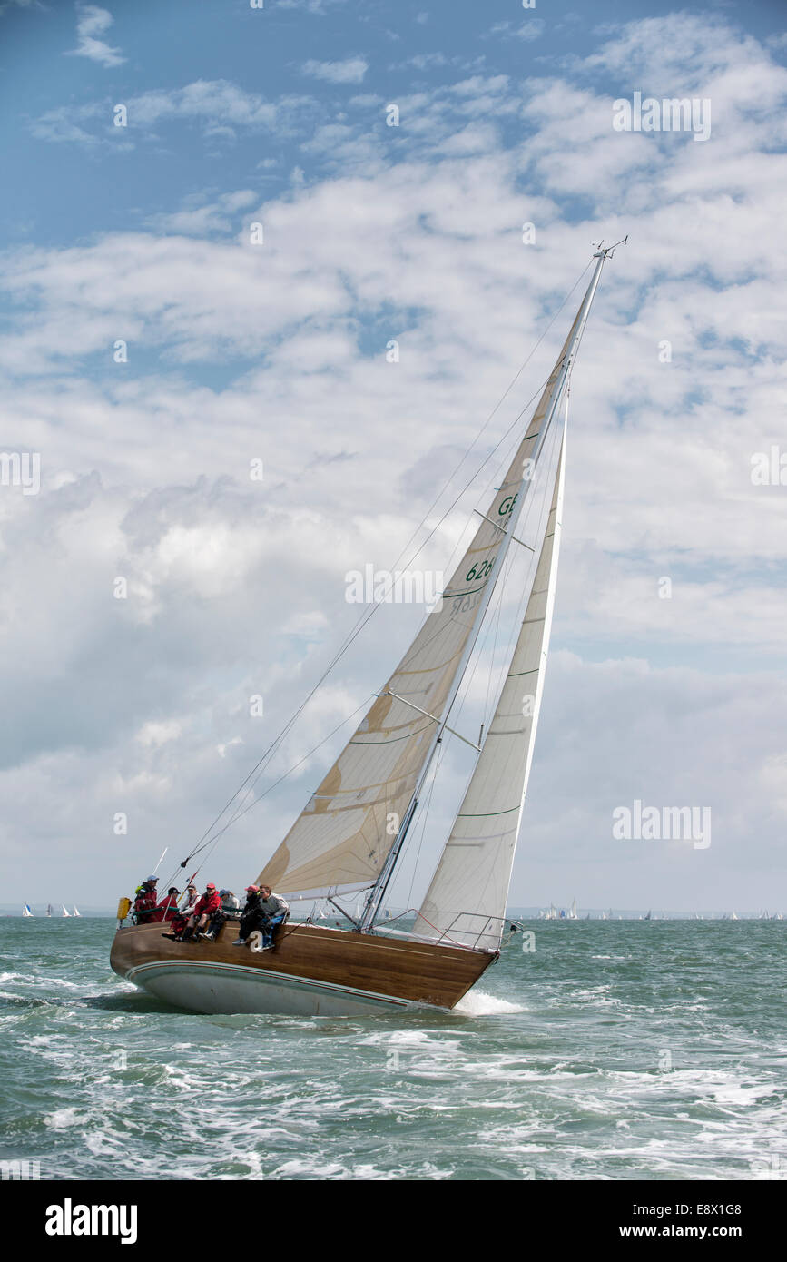 Old Mother Gun a Humphreys 40 racing yacht competing in the Cowes Week Regatta in the Solent off the Isle of Wight Stock Photo